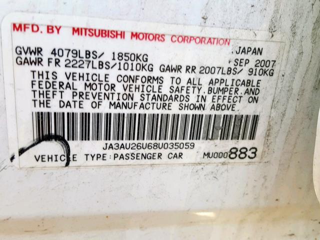 JA3AU26U68U035059 - 2008 MITSUBISHI LANCER ES WHITE photo 10