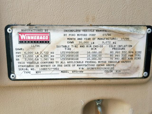 3FCMF53G2VJA06152 - 1997 WINNEBAGO ADVENTURER WHITE photo 10