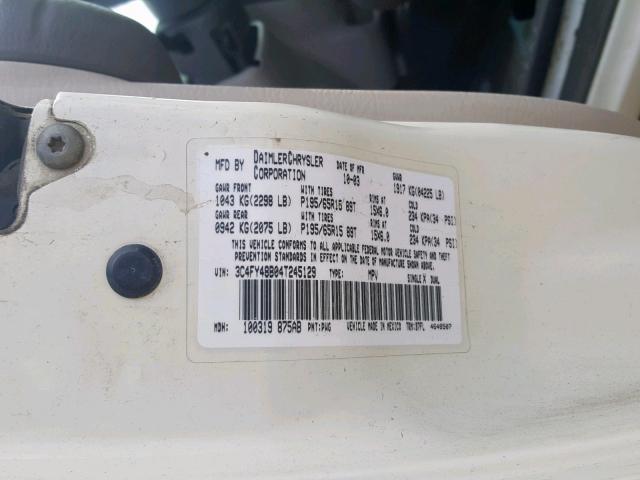 3C4FY48B04T245129 - 2004 CHRYSLER PT CRUISER WHITE photo 10