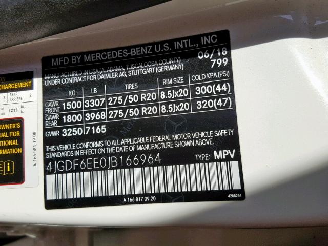 4JGDF6EE0JB166964 - 2018 MERCEDES-BENZ GLS 450 4M WHITE photo 10