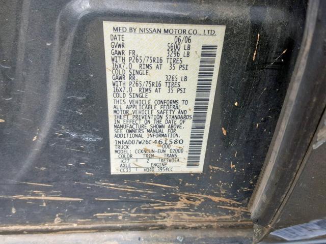 1N6AD07W26C461580 - 2006 NISSAN FRONTIER C GRAY photo 10