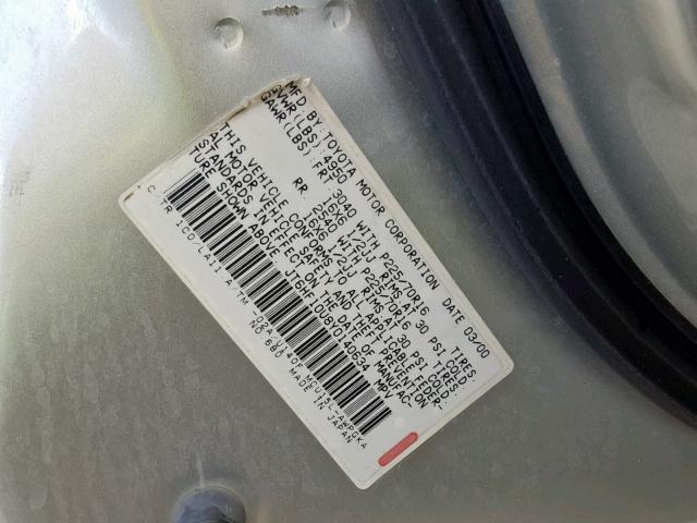 JT6HF10U8Y0140634 - 2000 LEXUS RX 300 SILVER photo 10