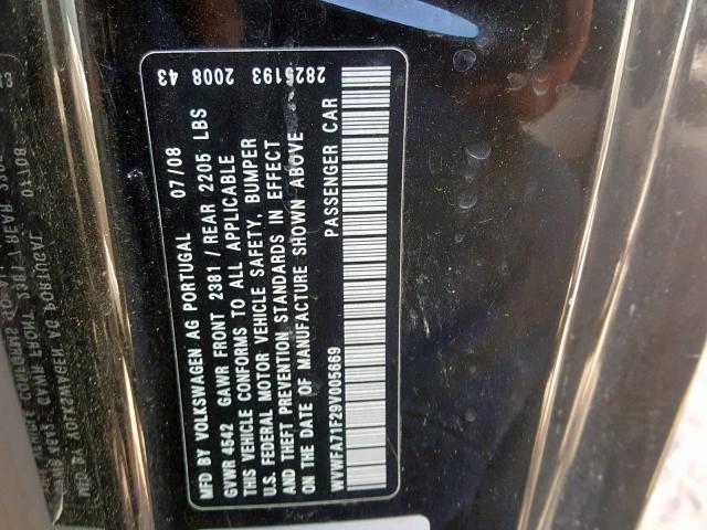 WVWFA71F29V005669 - 2009 VOLKSWAGEN EOS LUX Чорний фото 10