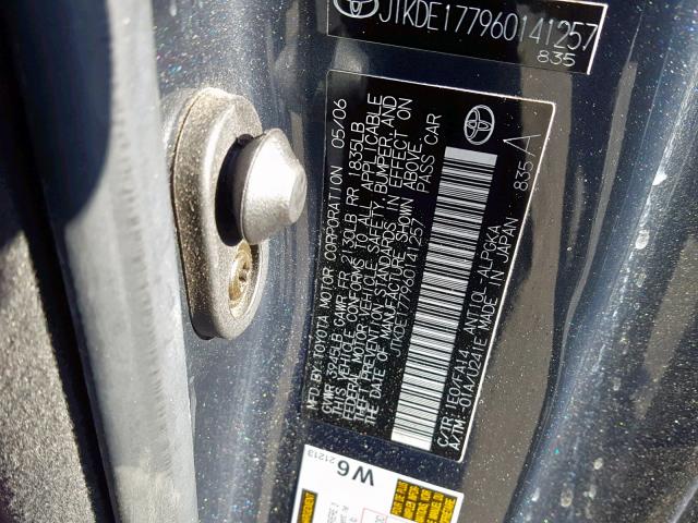 JTKDE177960141257 - 2006 TOYOTA SCION TC გრაფიტი ფოტო 10