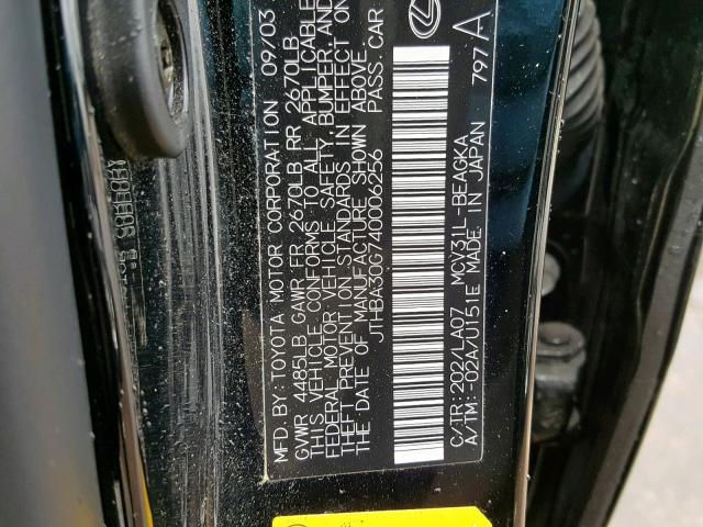 JTHBA30G740006256 - 2004 LEXUS ES 330 BLACK photo 10