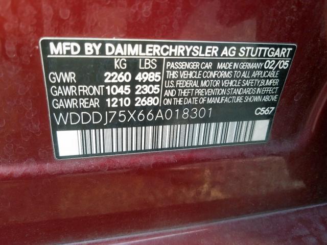 WDDDJ75X66A018301 - 2006 MERCEDES-BENZ CLS 500C  photo 10