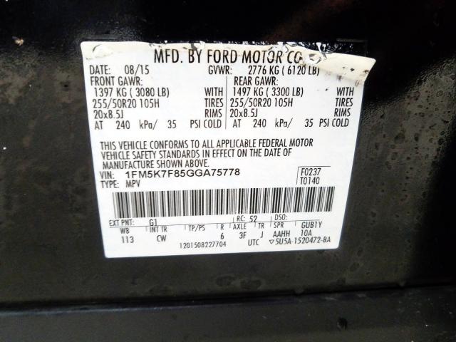 1FM5K7F85GGA75778 - 2016 FORD EXPLORER LIMITED  photo 10