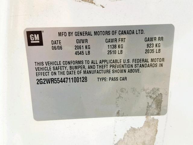 2G2WR554471100128 - 2007 PONTIAC GRAND PRIX 白色 照片 10