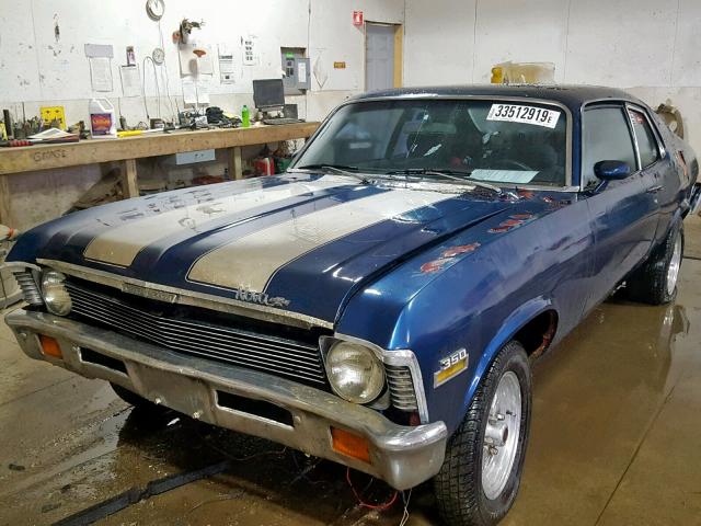 1Y17K3L149437 - 1973 CHEVROLET NOVA BLUE photo 2