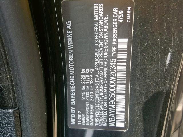 WBAYM9C50DDW20345 - 2013 BMW 650 I BLACK photo 10
