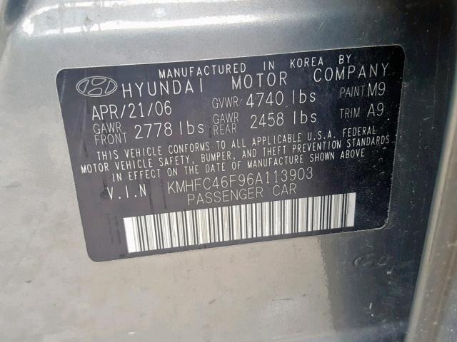 KMHFC46F96A113903 - 2006 HYUNDAI AZERA SE GREEN photo 10