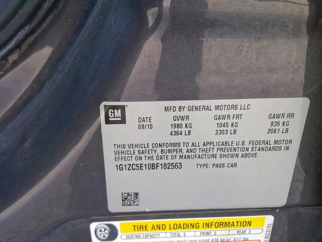 1G1ZC5E10BF182563 - 2011 CHEVROLET MALIBU 1LT BLACK photo 10
