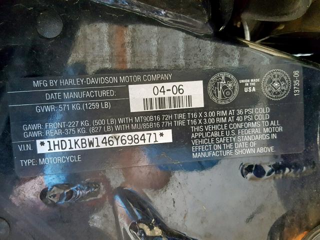 1HD1KBW146Y698471 - 2006 HARLEY-DAVIDSON FLHXI BLUE photo 10