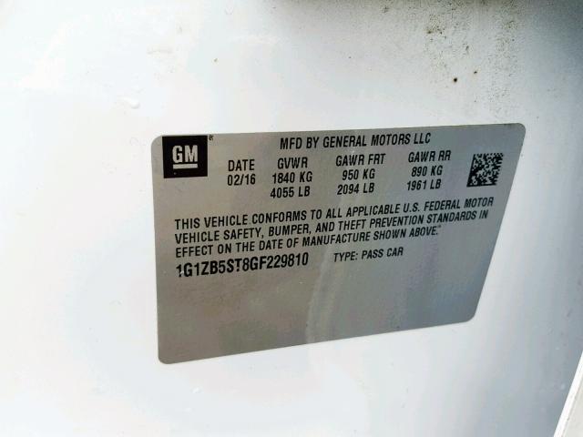 1G1ZB5ST8GF229810 - 2016 CHEVROLET MALIBU LS WHITE photo 10