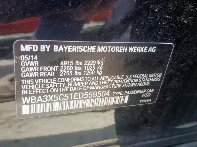 WBA3X5C51ED559504 - 2014 BMW 328 XIGT BLACK photo 10