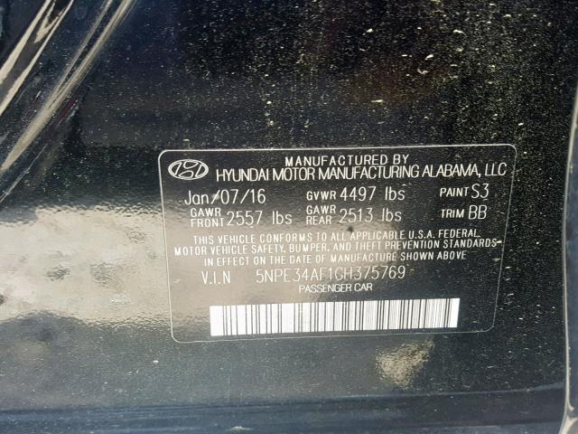 5NPE34AF1GH375769 - 2016 HYUNDAI SONATA SPO GRAY photo 10