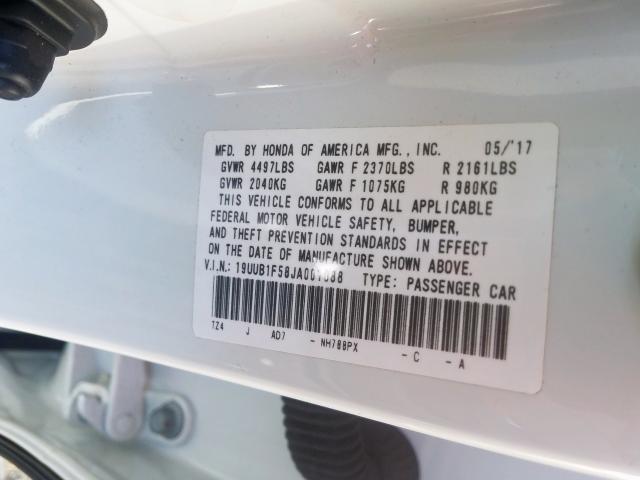 19UUB1F58JA001088 - 2018 ACURA TLX TECH  photo 10