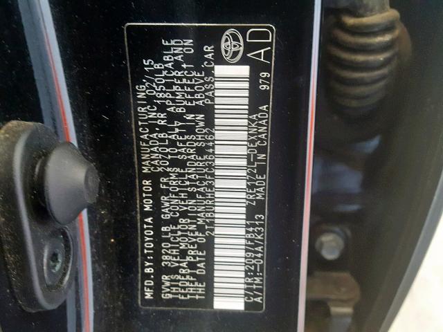 2T1BURHE3FC364462 - 2015 TOYOTA COROLLA L BLACK photo 10