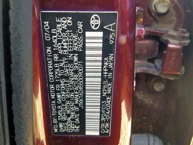 JTKKT624550090071 - 2005 TOYOTA SCION XA BURGUNDY photo 10