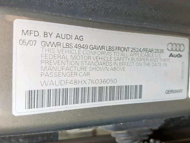 WAUDF48HX7K036050 - 2007 AUDI A4 2.0T CA BROWN photo 10