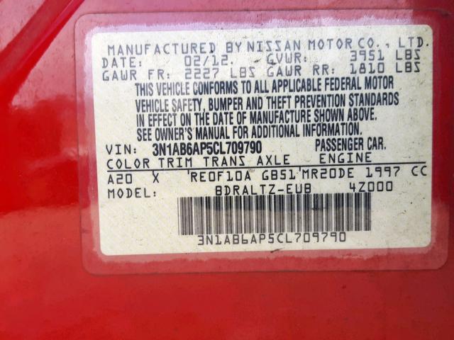 3N1AB6AP5CL709790 - 2012 NISSAN SENTRA 2.0 RED photo 10