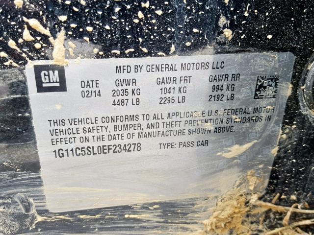 1G11C5SL0EF234278 - 2014 CHEVROLET MALIBU 1LT 黑色 照片 10