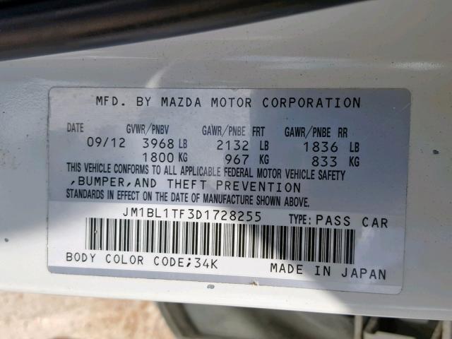 JM1BL1TF3D1728255 - 2013 MAZDA 3 I WHITE photo 10