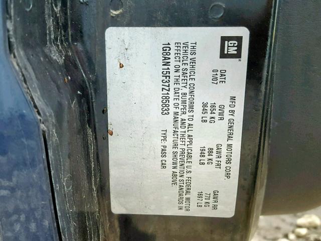 1G8AN15F37Z185833 - 2007 SATURN ION LEVEL BLUE photo 10