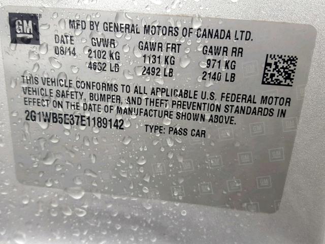 2G1WB5E37E1189142 - 2014 CHEVROLET IMPALA LIM SILVER photo 10