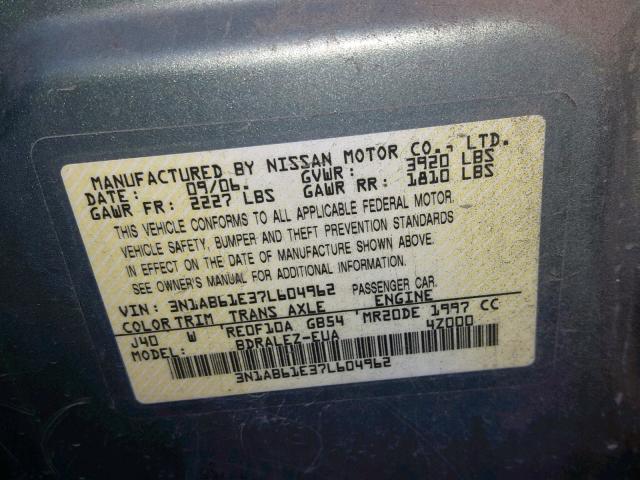 3N1AB61E37L604962 - 2007 NISSAN SENTRA 2.0 GREEN photo 10