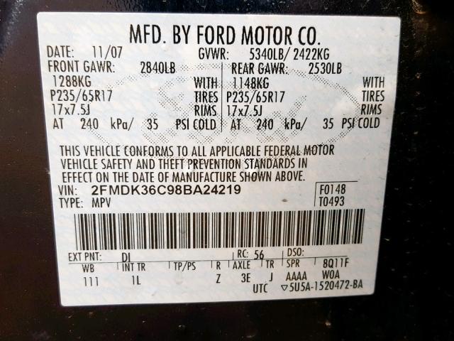 2FMDK36C98BA24219 - 2008 FORD EDGE SE BLUE photo 10