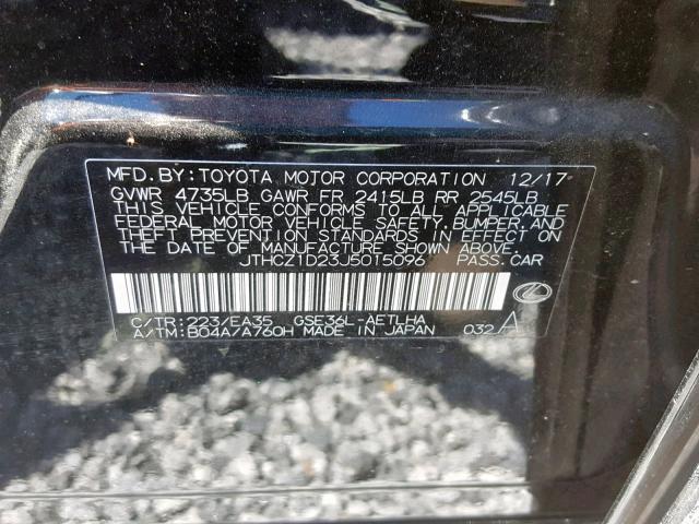 JTHCZ1D23J5015096 - 2018 LEXUS IS 350 BLACK photo 10