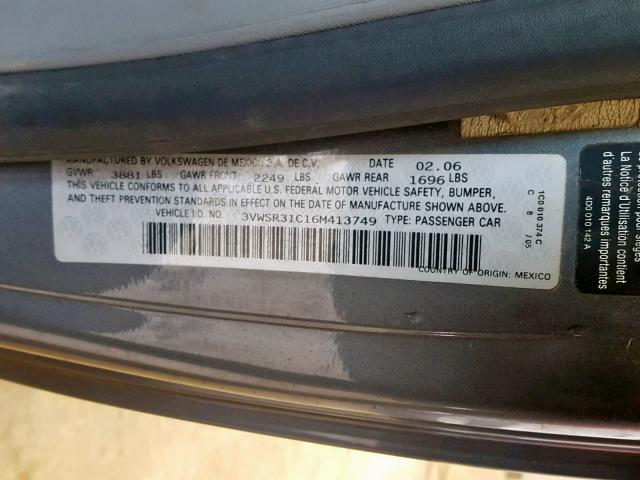 3VWSR31C16M413749 - 2006 VOLKSWAGEN NEW BEETLE Grau Foto 10