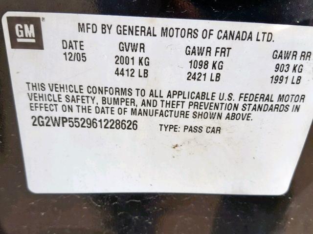 2G2WP552961228626 - 2006 PONTIAC GRAND PRIX 黑色 照片 10