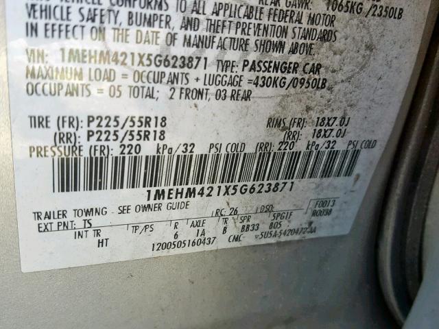 1MEHM421X5G623871 - 2005 MERCURY MONTEGO PR SILVER photo 10