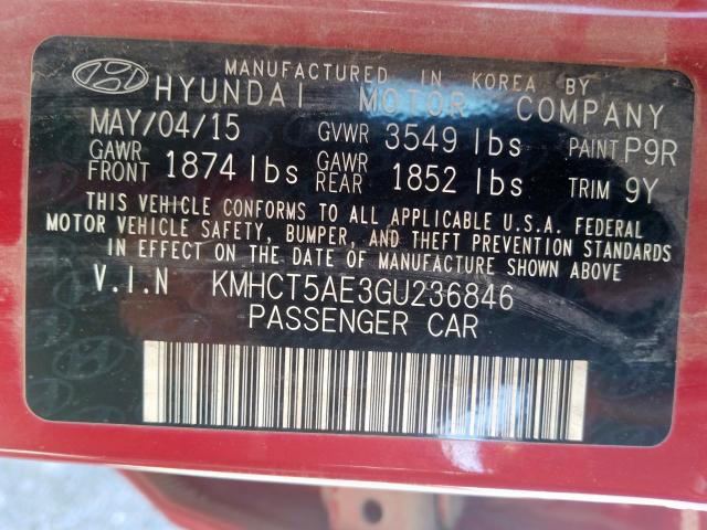 KMHCT5AE3GU236846 - 2016 HYUNDAI ACCENT SE  photo 10