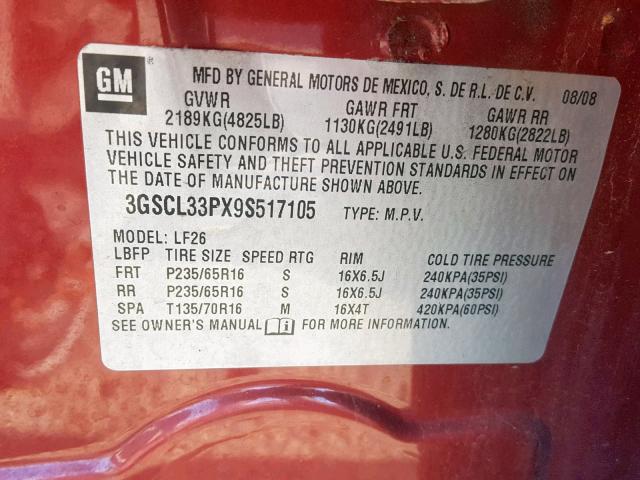 3GSCL33PX9S517105 - 2009 SATURN VUE XE RED photo 10