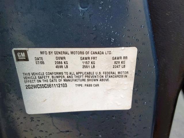 2G2WC55C561112103 - 2006 PONTIAC GRAND PRIX 青色 照片 10