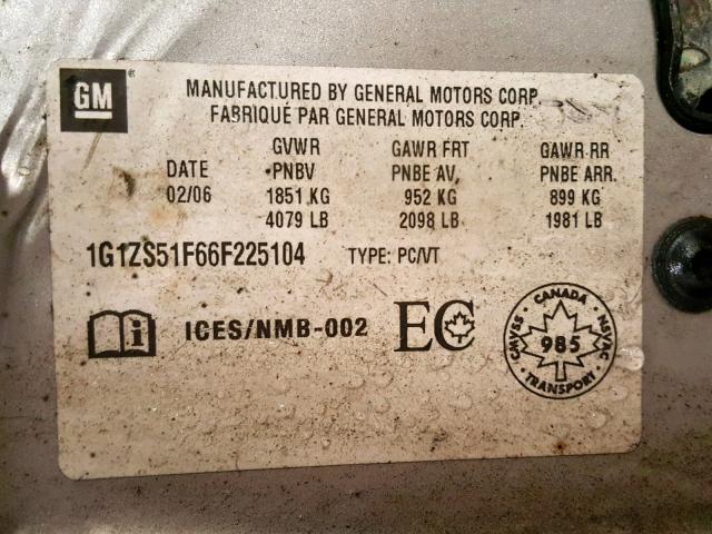 1G1ZS51F66F225104 - 2006 CHEVROLET MALIBU LS 银色 照片 10