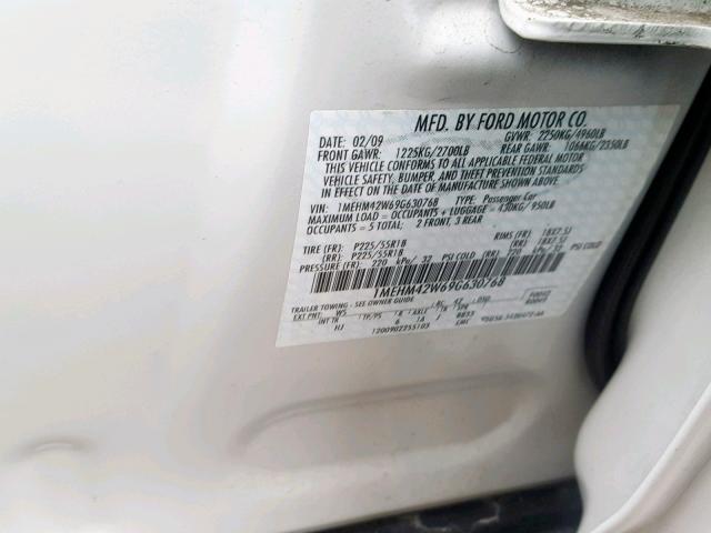 1MEHM42W69G630768 - 2009 MERCURY SABLE PREM WHITE photo 10