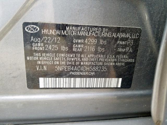 5NPEB4AC4DH588235 - 2013 HYUNDAI SONATA GLS  photo 10