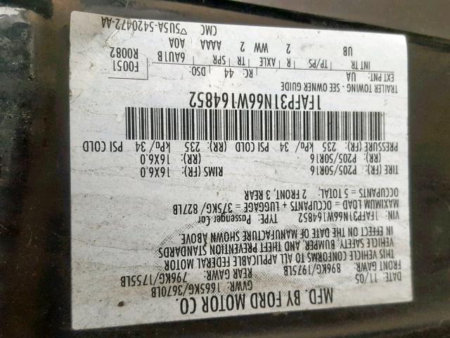 1FAFP31N66W164852 - 2006 FORD FOCUS ZX3 BLACK photo 10