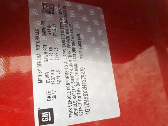 1G1ZH5SX2HF279279 - 2017 CHEVROLET MALIBU PRE RED photo 10