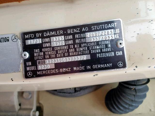 WDBAB23A0DB375572 - 1983 MERCEDES-BENZ 240 D BEIGE photo 10