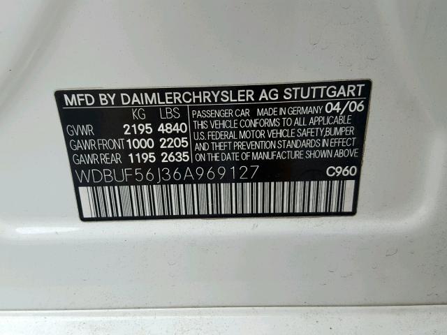 WDBUF56J36A969127 - 2006 MERCEDES-BENZ E 350 WHITE photo 10