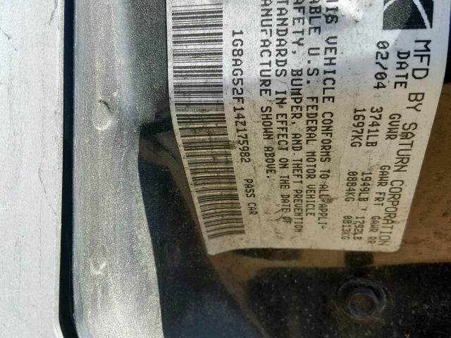 1G8AG52F14Z175982 - 2004 SATURN ION LEVEL SILVER photo 10
