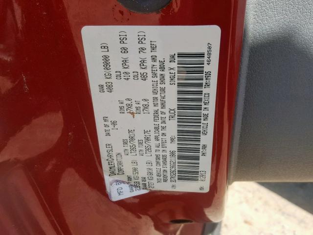 3D7KS26C96G211806 - 2006 DODGE RAM 2500 S RED photo 10