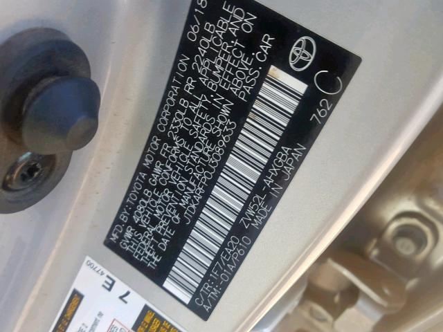 JTDKARFP0J3089633 - 2018 TOYOTA PRIUS PRIM 银色 照片 10