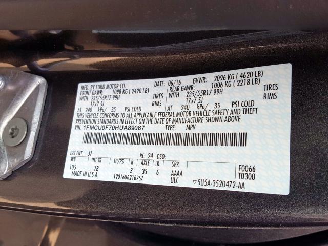 1FMCU0F70HUA89087 - 2017 FORD ESCAPE S  photo 10