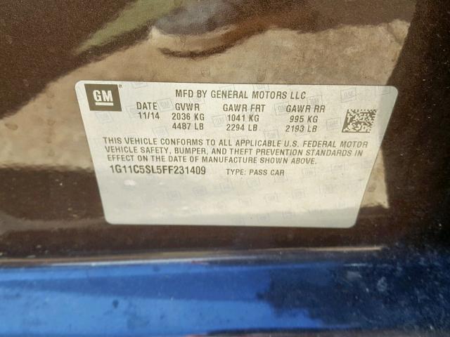 1G11C5SL5FF231409 - 2015 CHEVROLET MALIBU 1LT 紫色 照片 10